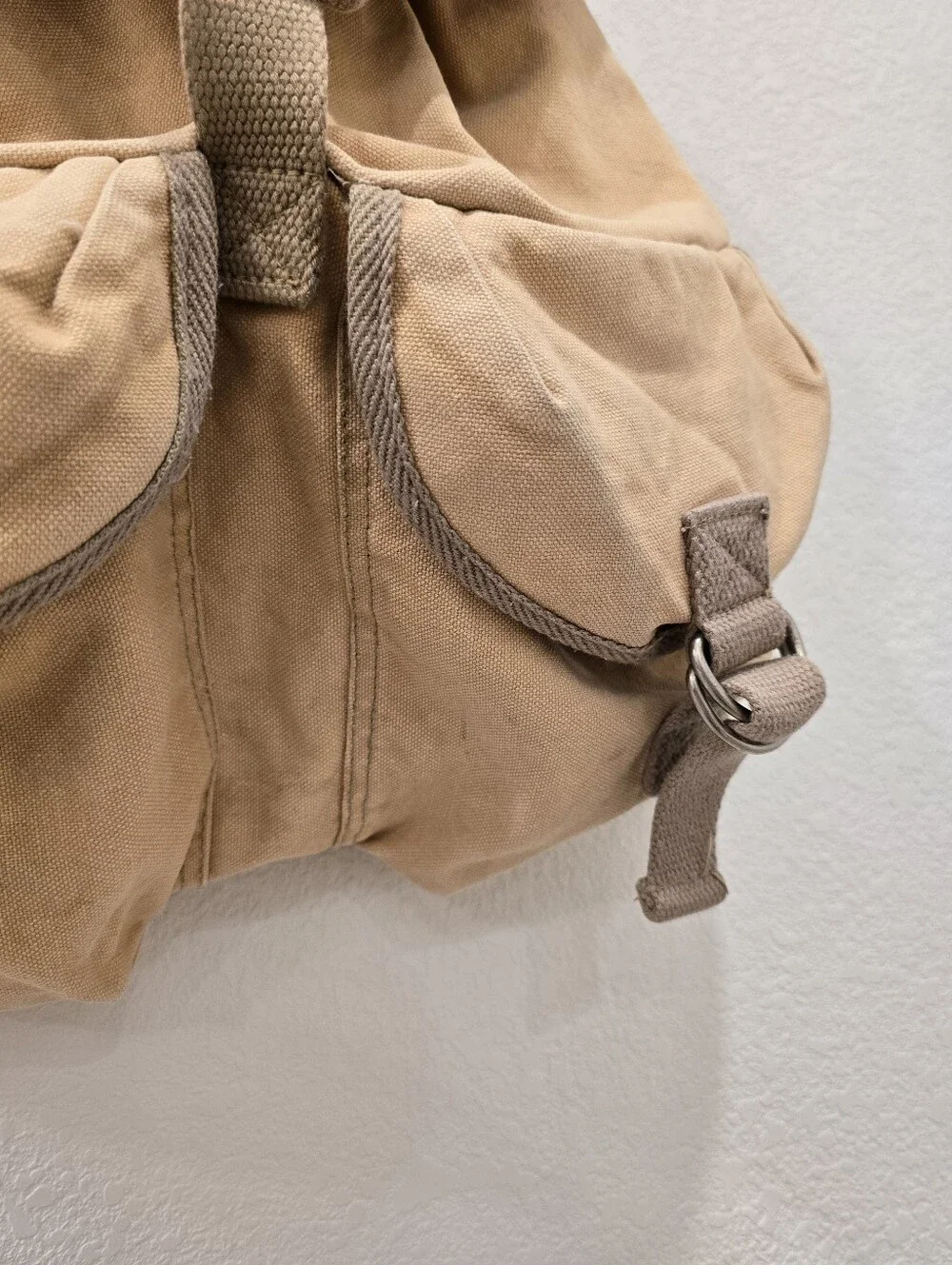 Rare vintage Abercrombie & Fitch canvas rucksack tan beige front cargo pockets